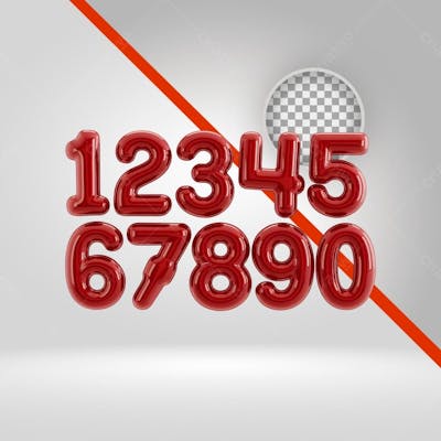 Números 3D, Elemento Png, Do Um Ao Zero, Vermelho