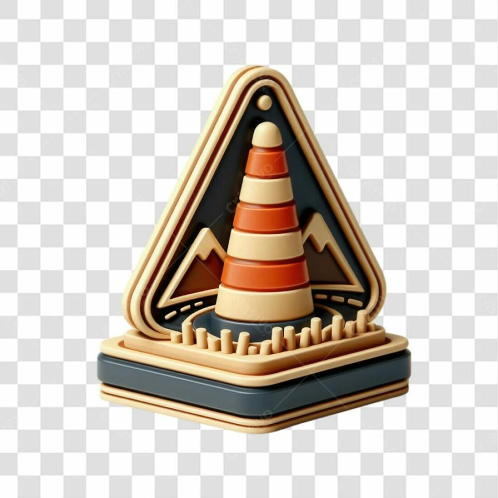 3D Render Cone Construção Elemento Ícone Psd Png
