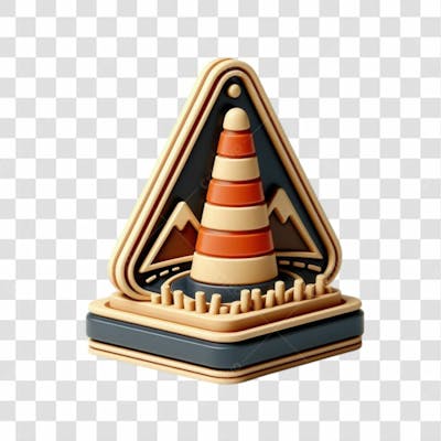 3D Render Cone Construção Elemento Ícone Psd Png