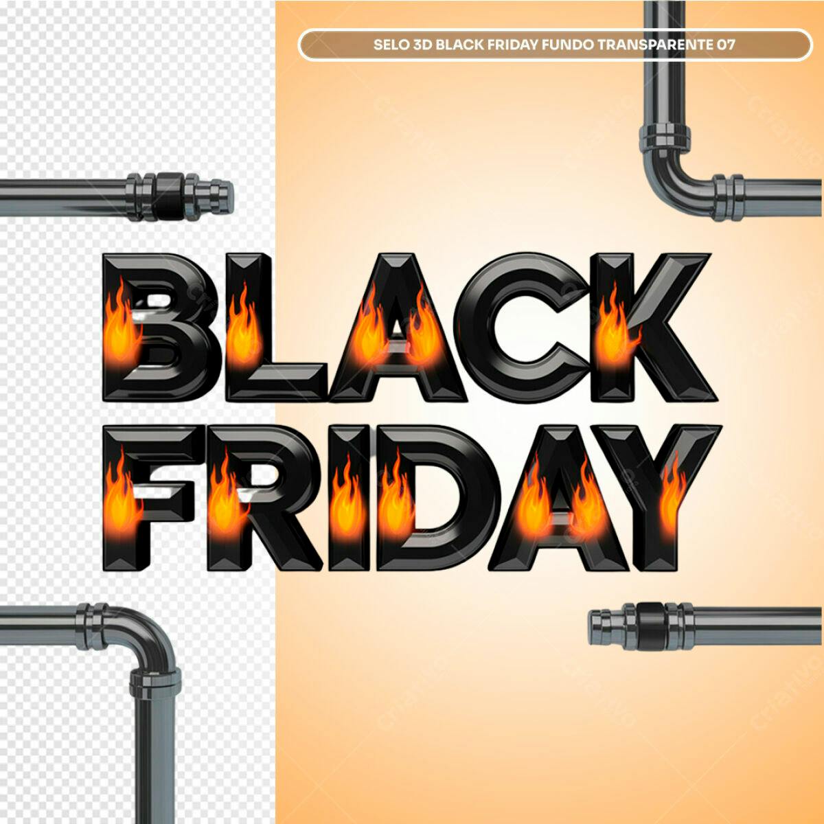 Selo Black Friday 3D com Fogo PSD Editável