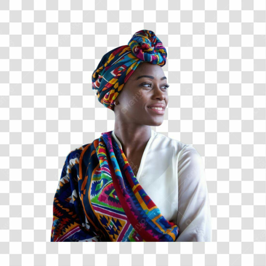 Imagem PNG mulher negra turbante colorido fundo transparente