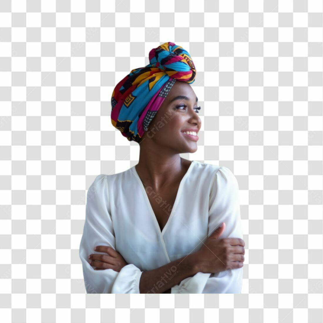 Imagem PNG Mulher Afro com Turbante Azul e Rosa com fundo transparente