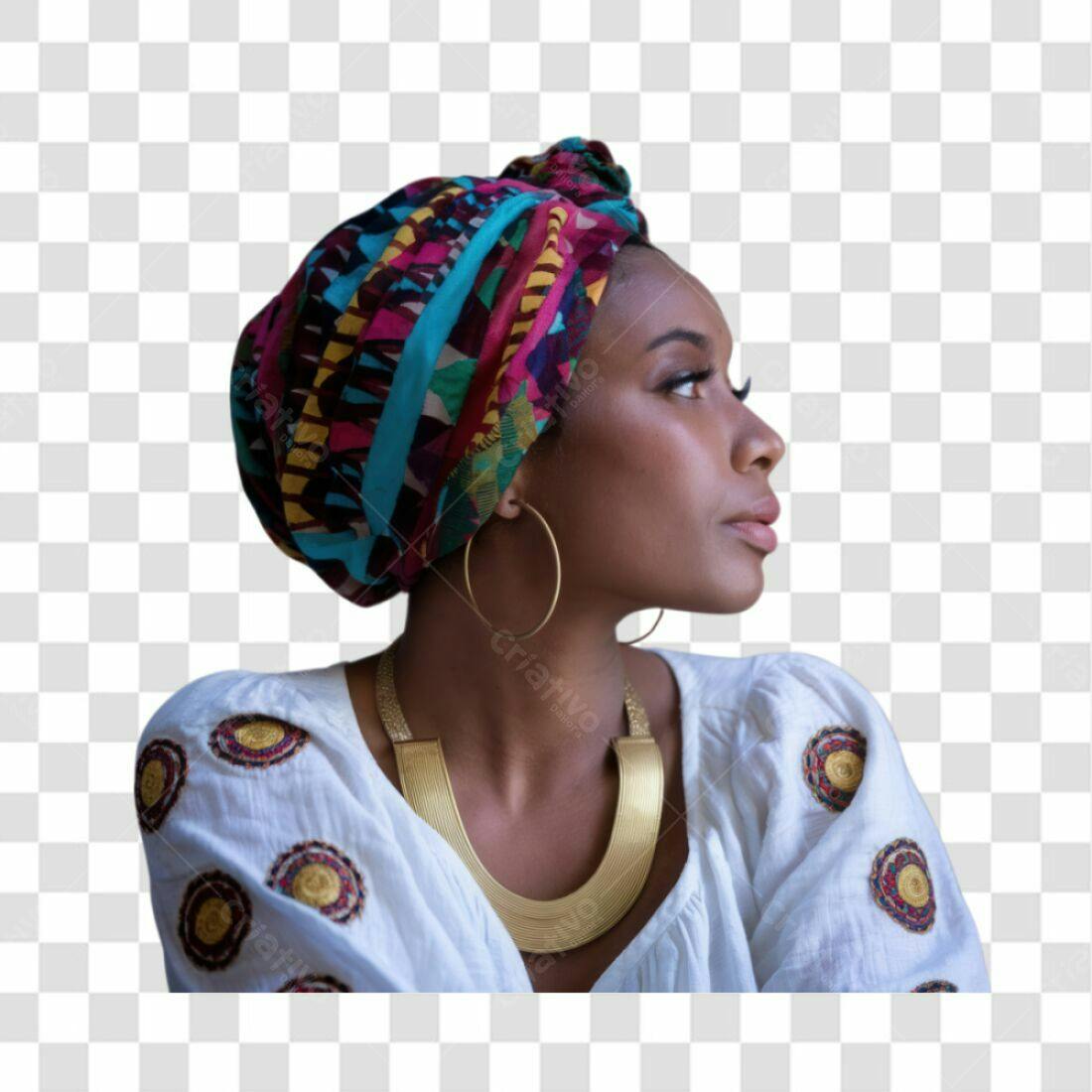 Imagem PNG mulher negra turbante fundo transparente