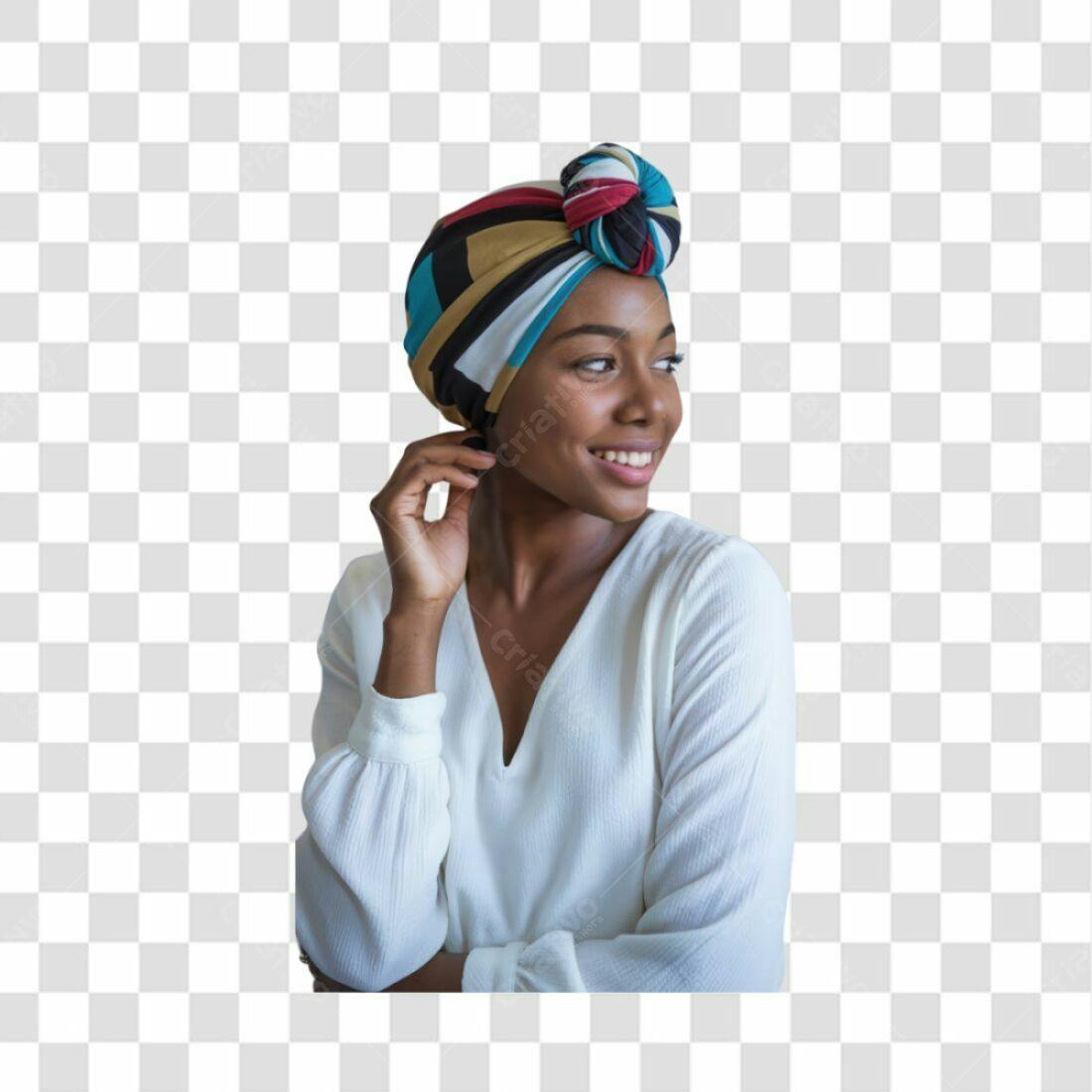Imagem PNG mulher negra turbante fundo transparente