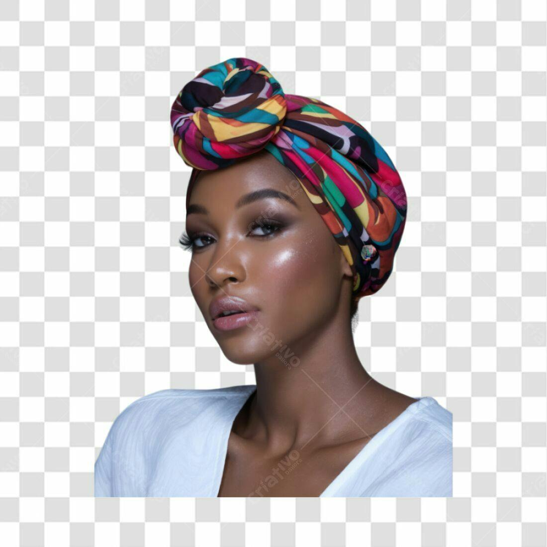 Imagem PNG mulher turbante colorido fundo transparente