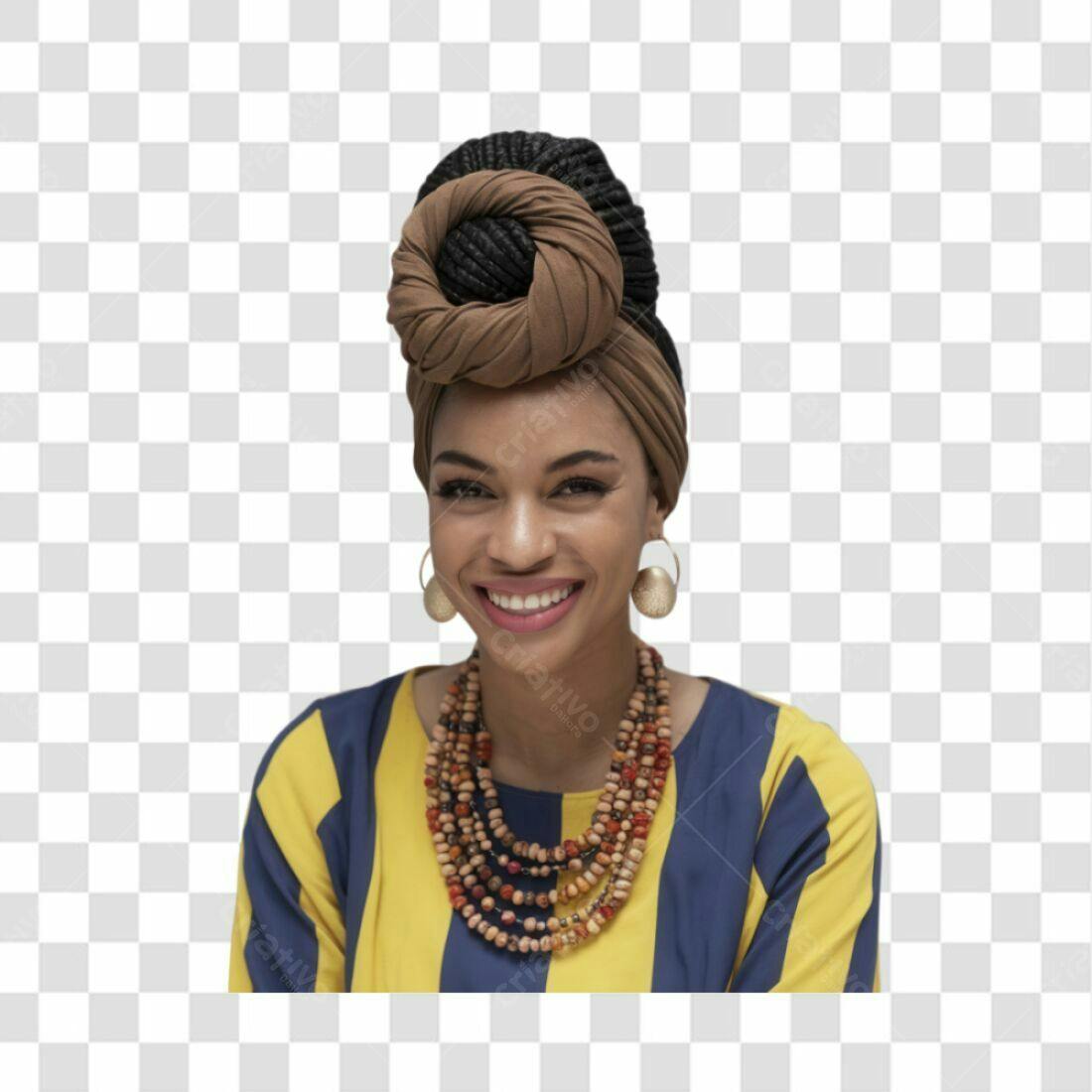 Imagem PNG Mulher Afro com turbante marrom fundo transparente