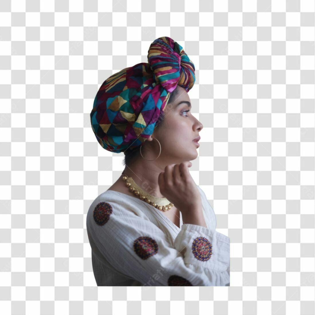 Imagem PNG Mulher com Turbante Colorido com fundo transparente