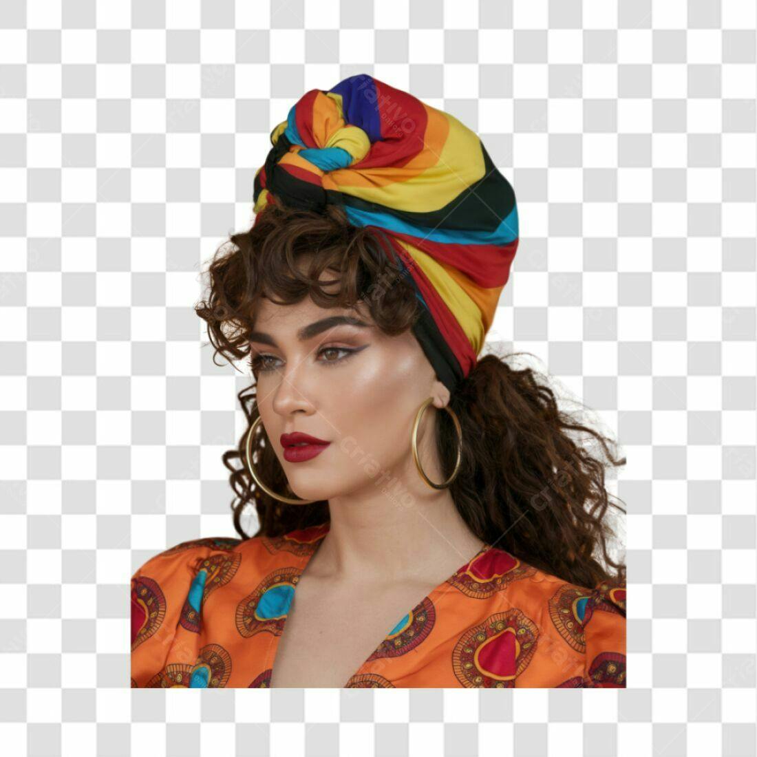 Imagem PNG Mulher com Turbante Arco-íris com fundo transparente