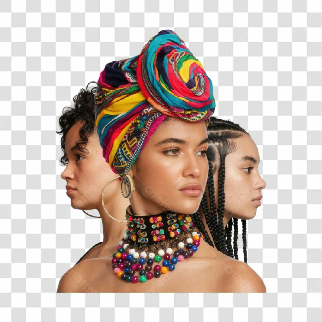 Imagem PNG Mulheres Diversas com Turbante e Joias com fundo transparente