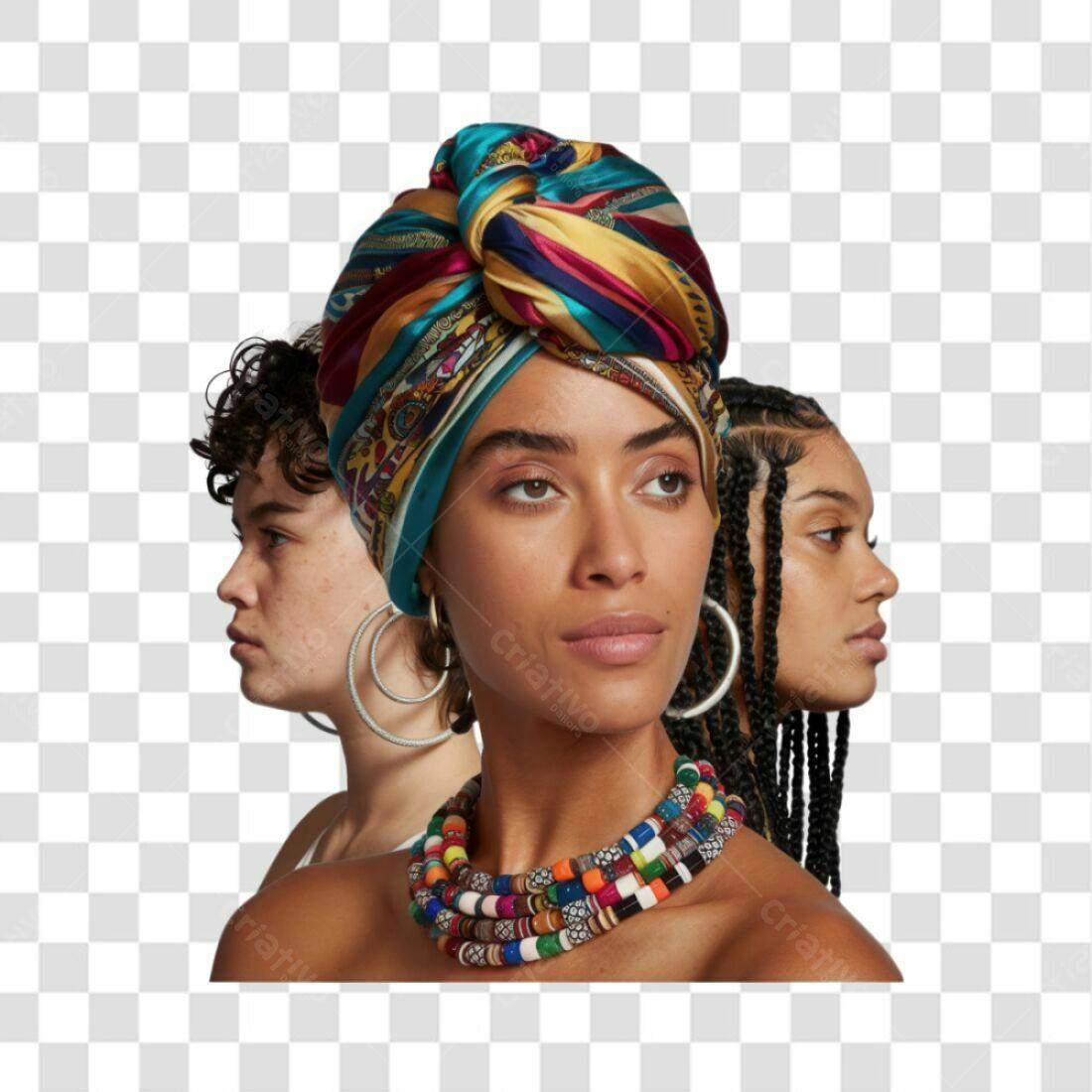Imagem PNG Mulheres Diversas com Turbante e Fundo Transparente