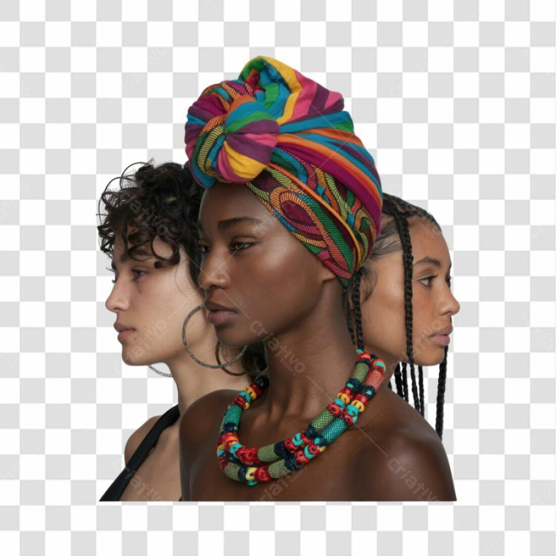Imagem PNG Mulheres Diversas com Turbante e Colares com fundo transparente