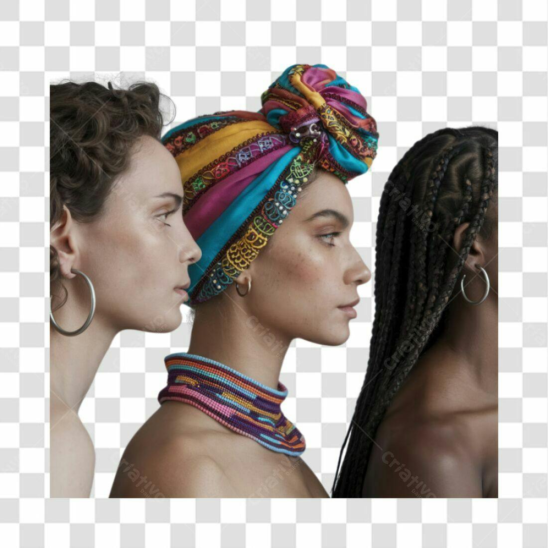Imagem PNG mulheres diversas com turbante e fundo transparente