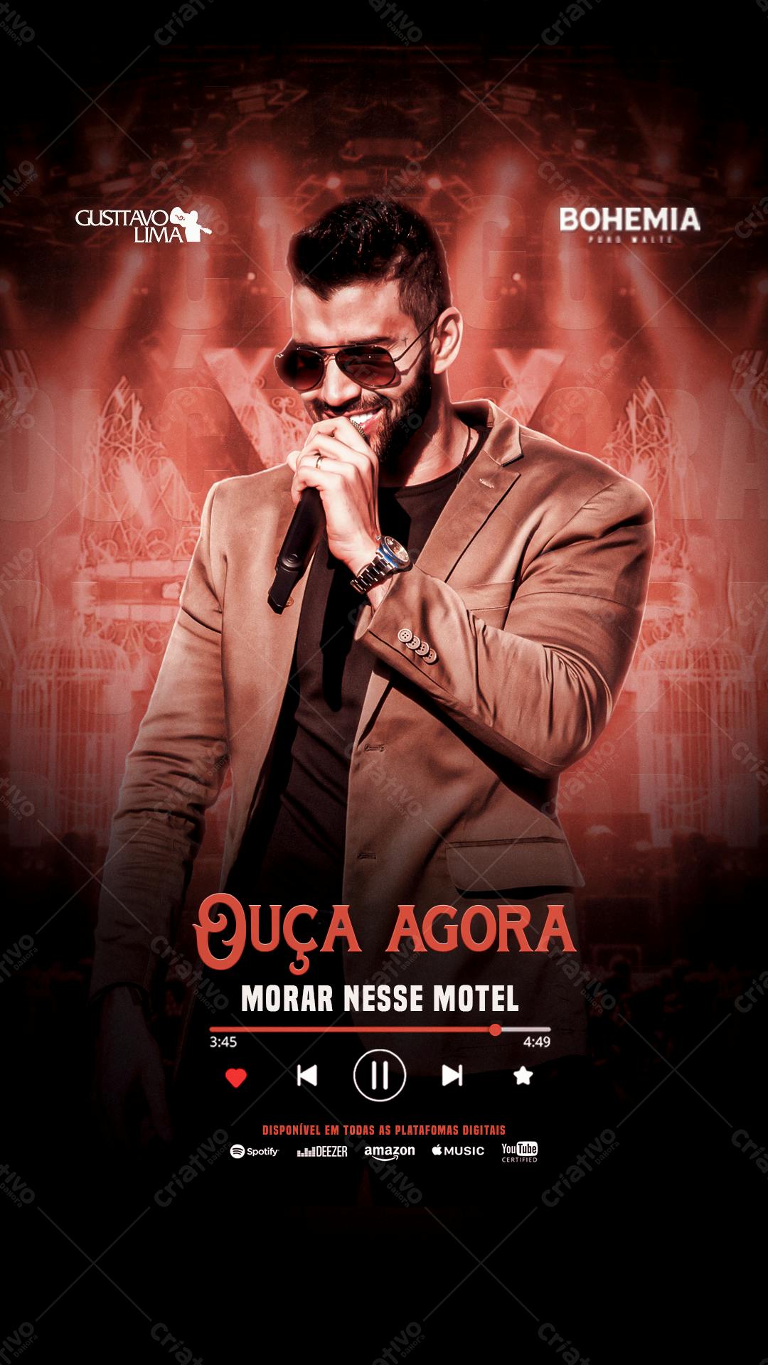 Flyer Musical PSD Editável para Gustavo Lima - Morar Nesse Motel