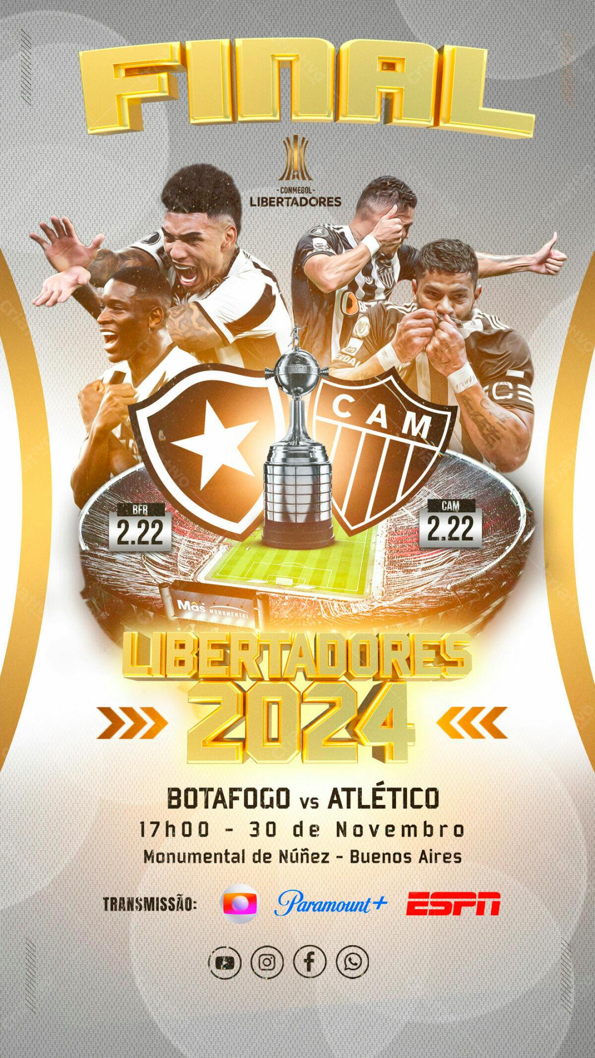 Flyer Final Libertadores 2024 Botafogo x Atlético PSD Editável