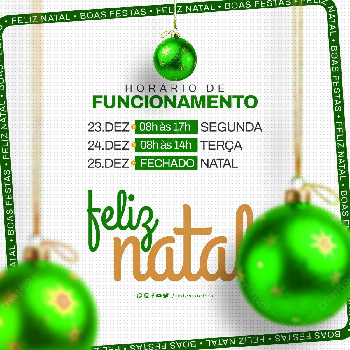 Flyer de Natal com Horário de Funcionamento PSD Editável