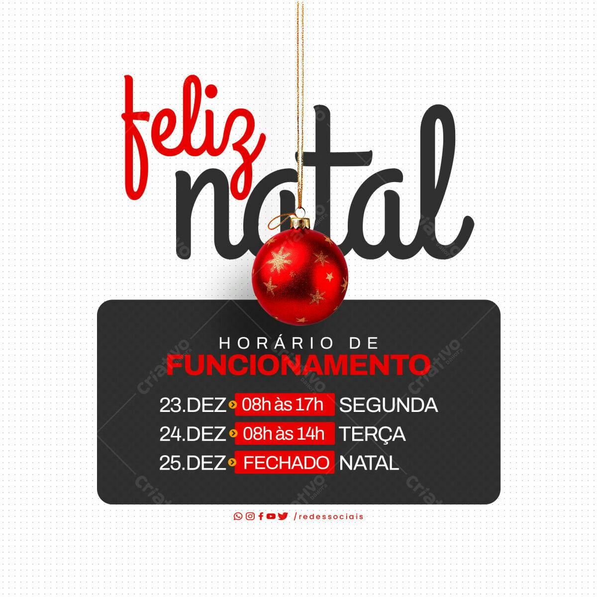 Flyer Natalino com Horário de Funcionamento PSD Editável
