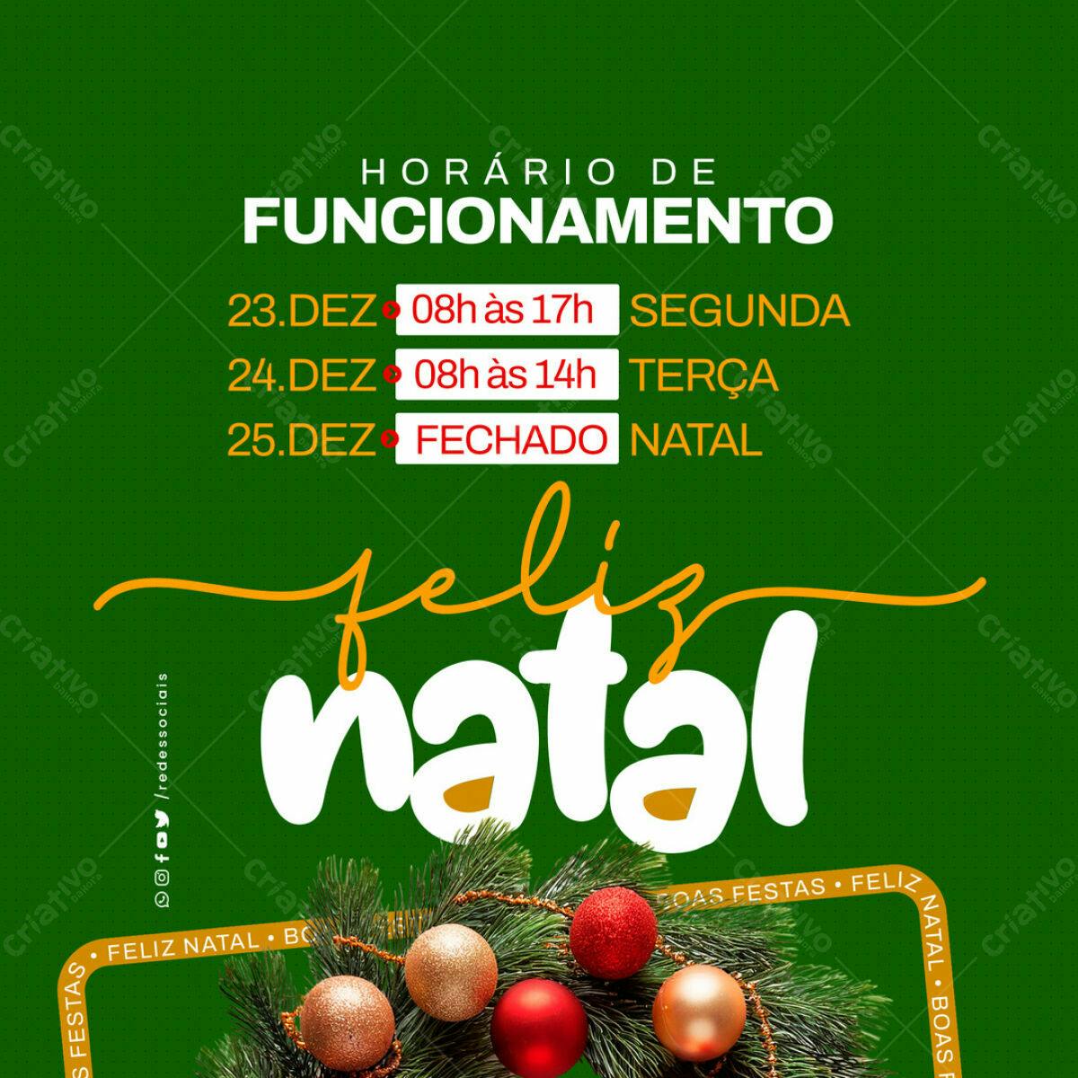 Flyer de Natal com Horário de Funcionamento PSD Editável