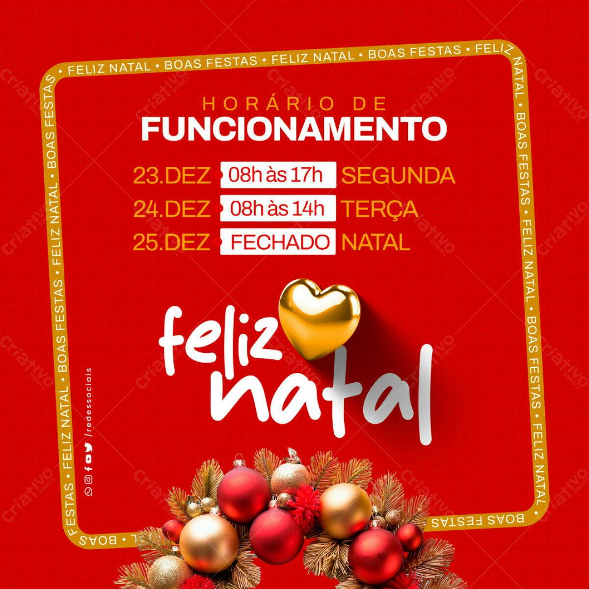Flyer para Horário de Funcionamento Natal PSD Editável