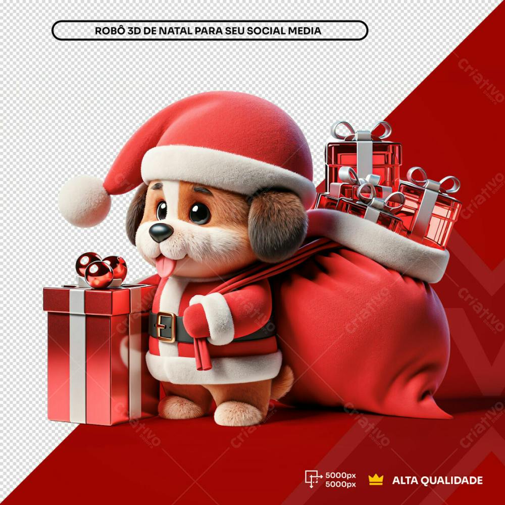 Cachorro 3D Natal Arrastando Saco De Presentes Elemento 3D Composição Psd