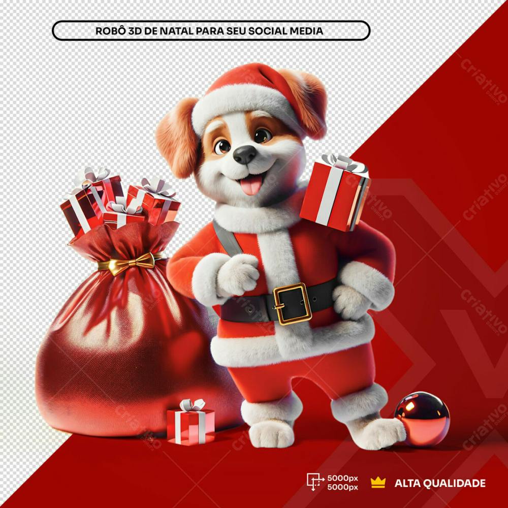 Cachorro 3D Natal Escorado Saco De Presentes Elemento 3D Composição Psd