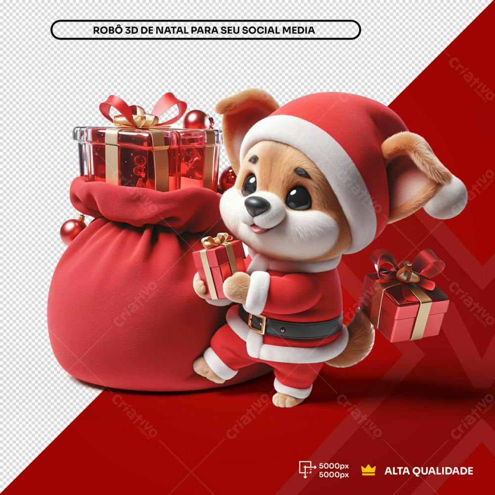 Cachorro 3D Natal Segurando Presentes Elemento 3D Composição Psd