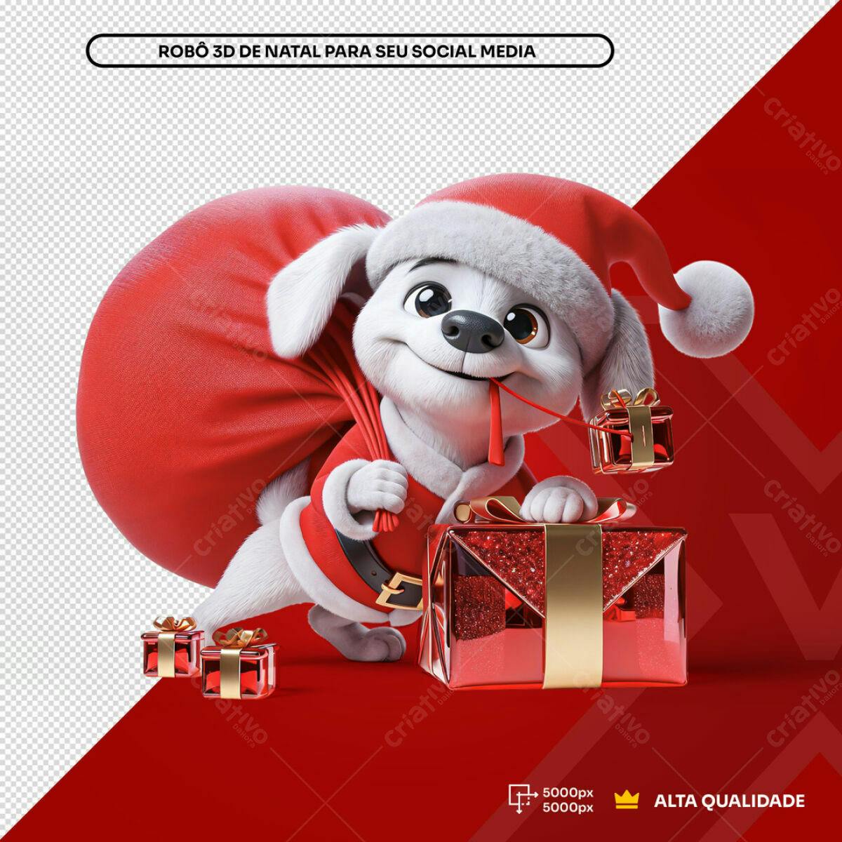 Robô Natalino 3D para Mídias Sociais PSD Editável