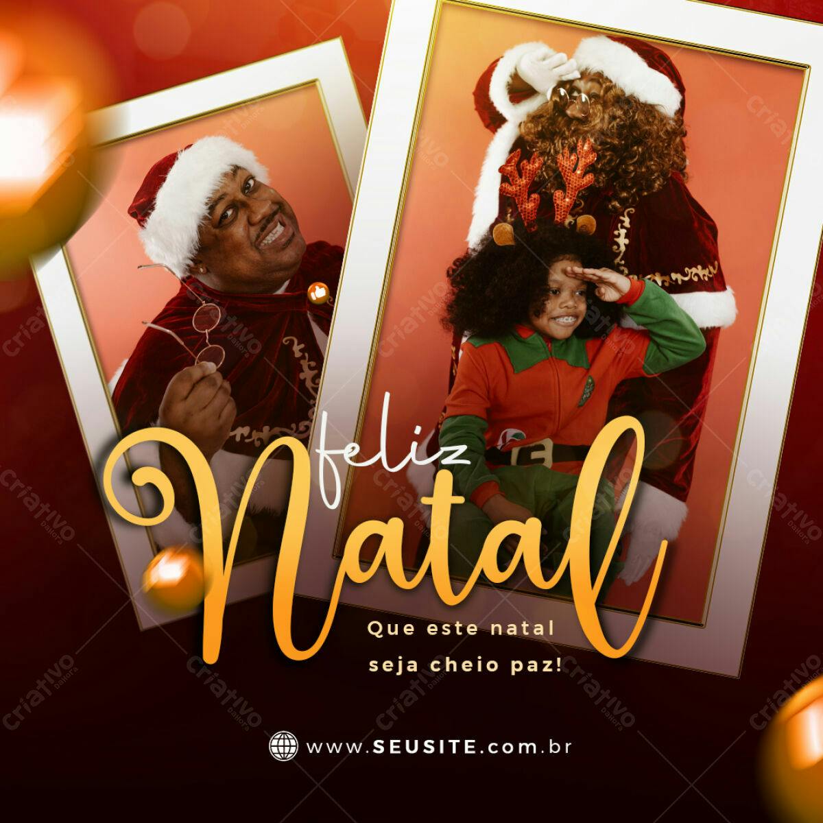 Postagem Natalina com Papai Noel e Criança PSD Editável
