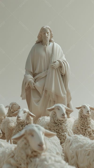 Imagem De Jesus Cristo 3D Com Um Rebanho De Ovelhas