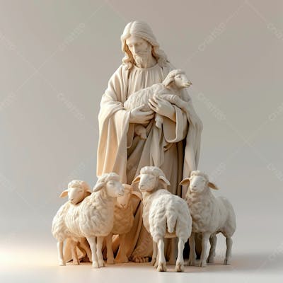 Imagem De Jesus Cristo 3D Com Um Rebanho De Ovelhas