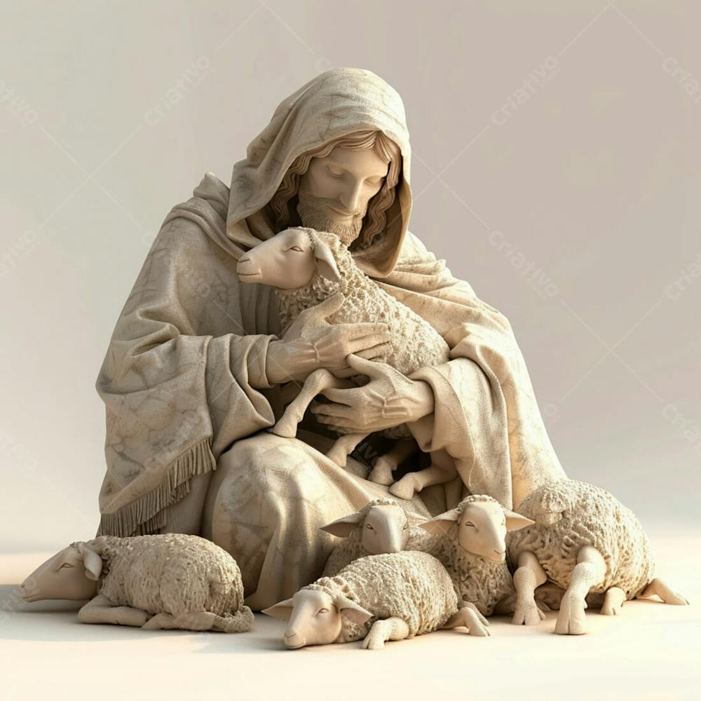 Imagem De Jesus Cristo 3D Com Um Rebanho De Ovelhas