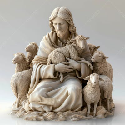 Imagem De Jesus Cristo 3D Com Um Rebanho De Ovelhas