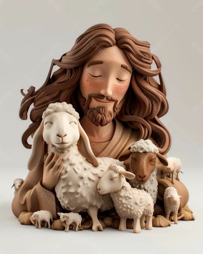 Imagem De Jesus Cristo 3D Com Um Rebanho De Ovelhas