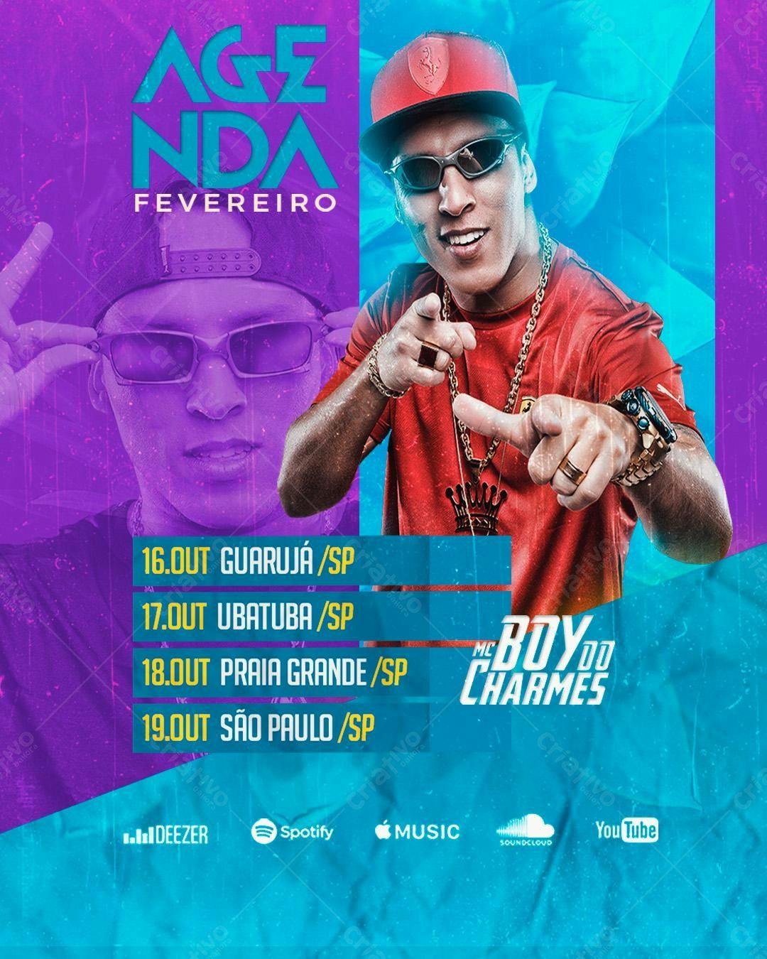 Flyer Agenda MC Boy do Charmes Fevereiro PSD Editável