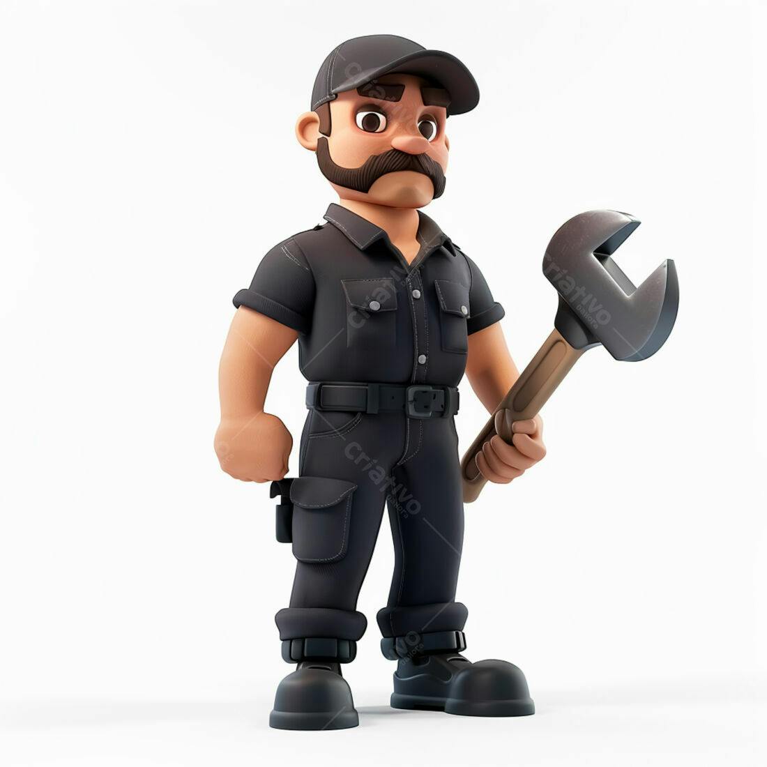 Mecânico com chave inglesa ilustração 3D
