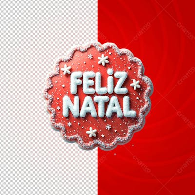 Feliz Natal Selo 3D Vermelho Com Neve