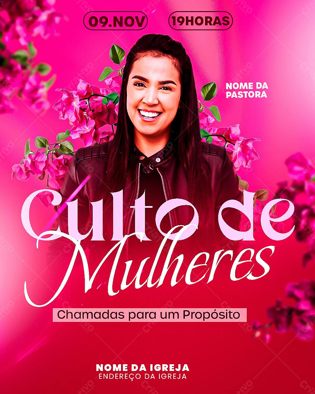 Flyer para Culto de Mulheres PSD Editável
