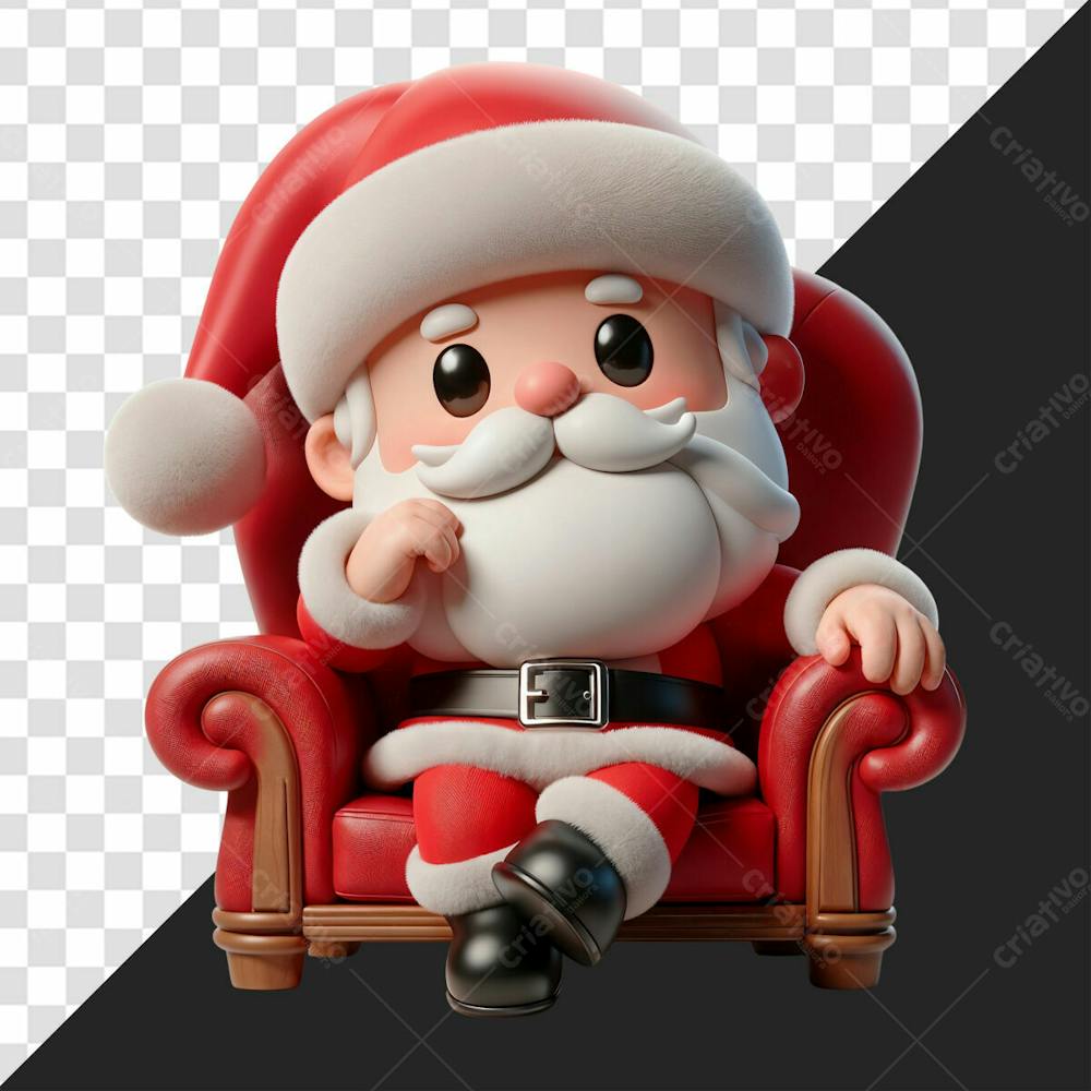 Personagem 3D Papai Noel Sentado Em Uma Poltrona Com A Mão No Rosto Para O Natal