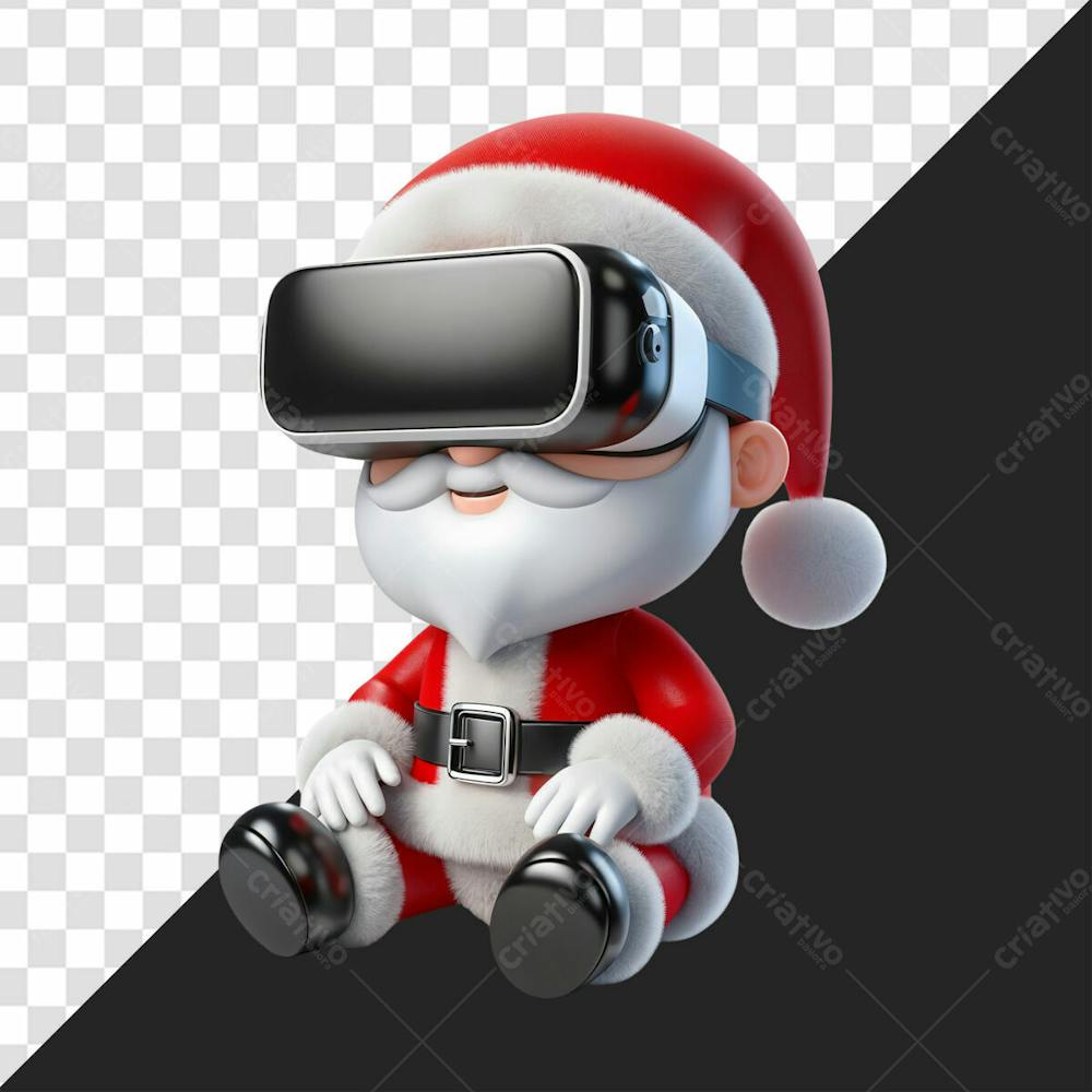 Personagem 3D Papai Noel Sentado Com Oculos De Realidade Virtual Para O Natal