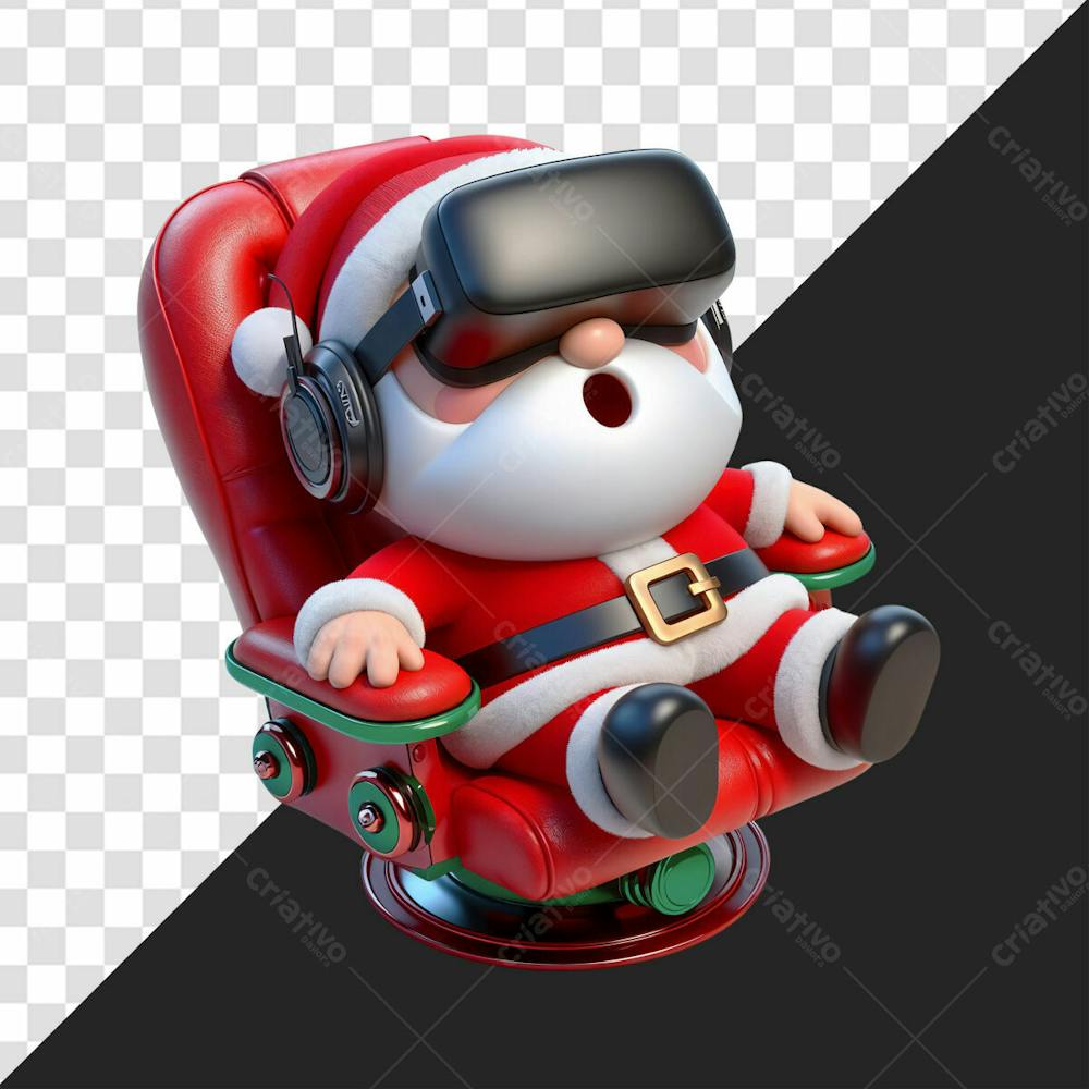 Personagem 3D Papai Noel Sentado Em Uma Cadeira Gamer Com Oculos De Realidade Virtual Para O Natal