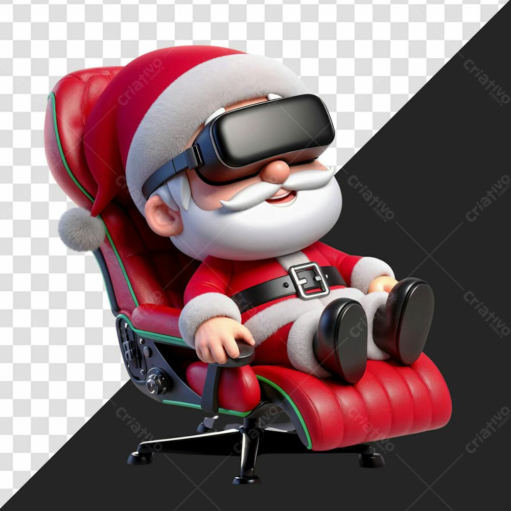 Personagem 3D Papai Noel Sentado Em Uma Cadeira Gamer Com Oculos De Realidade Virtual Para O Natal