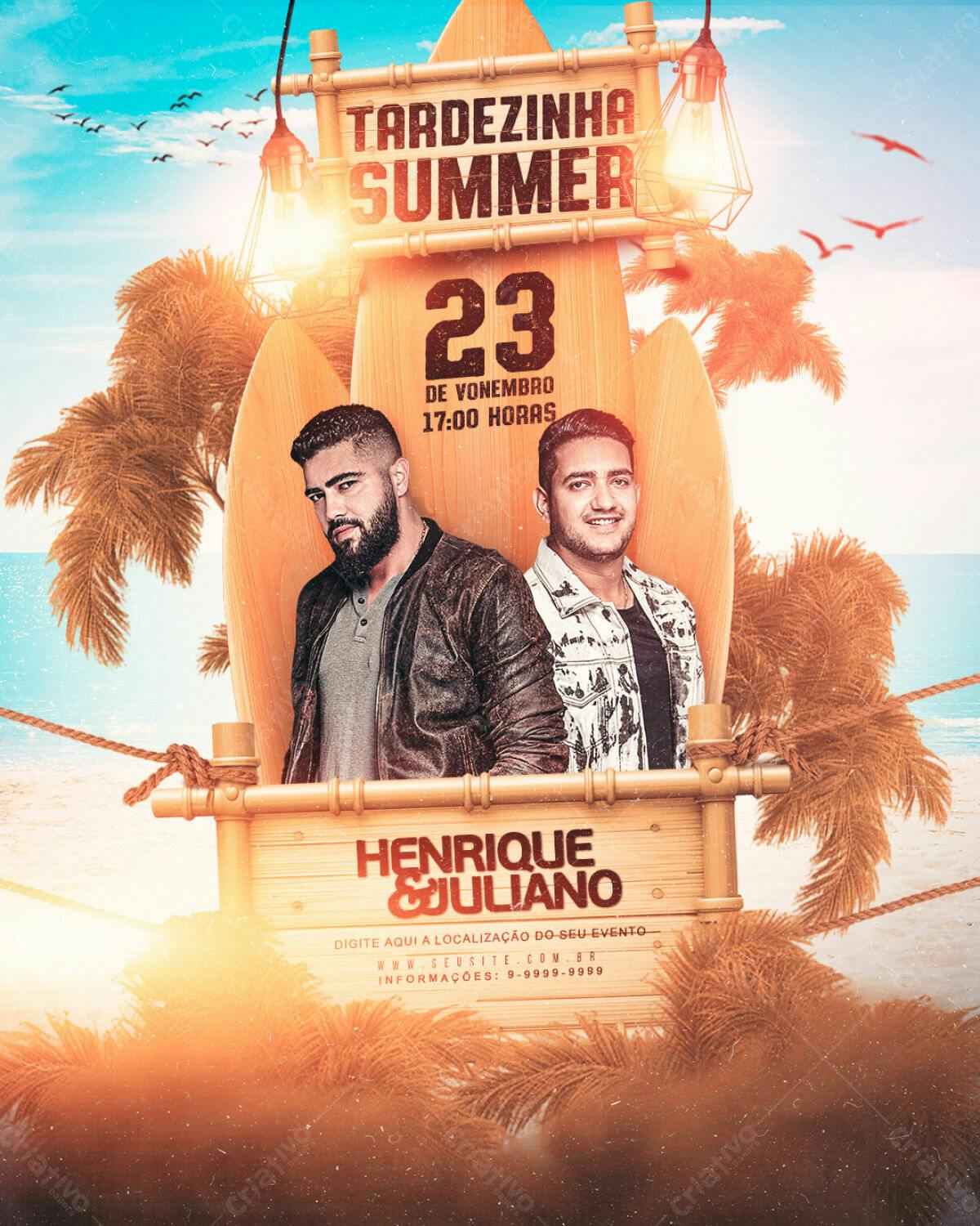 Flyer para Tardezinha Summer com Henrique e Juliano PSD Editável