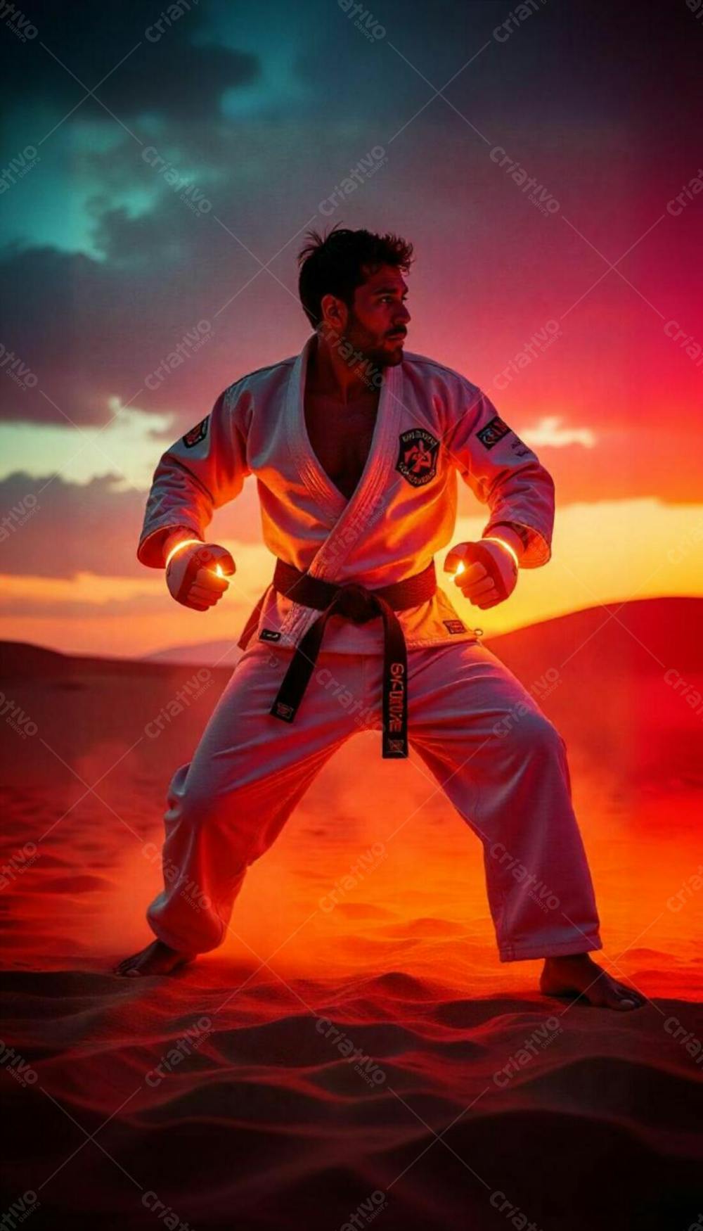 Lutador De Jiu Jitsu Em Fundo De Deserto