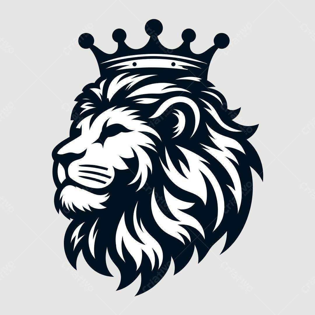 Logotipo vetorial Leão com Coroa Preto e Branco