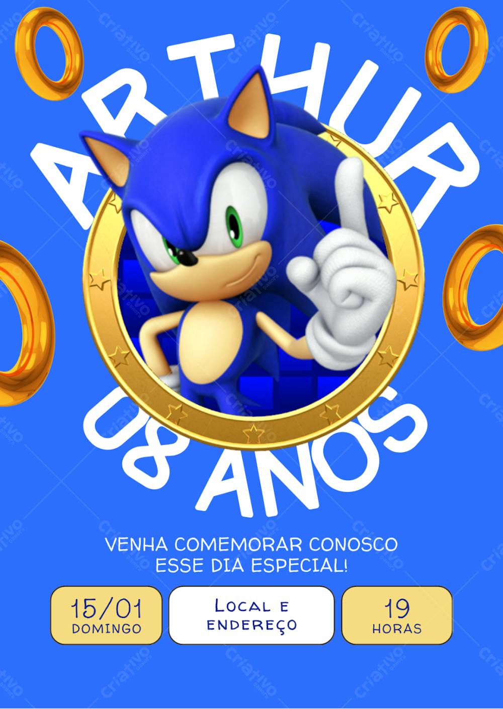 Convite Aniversário Infantil Sonic