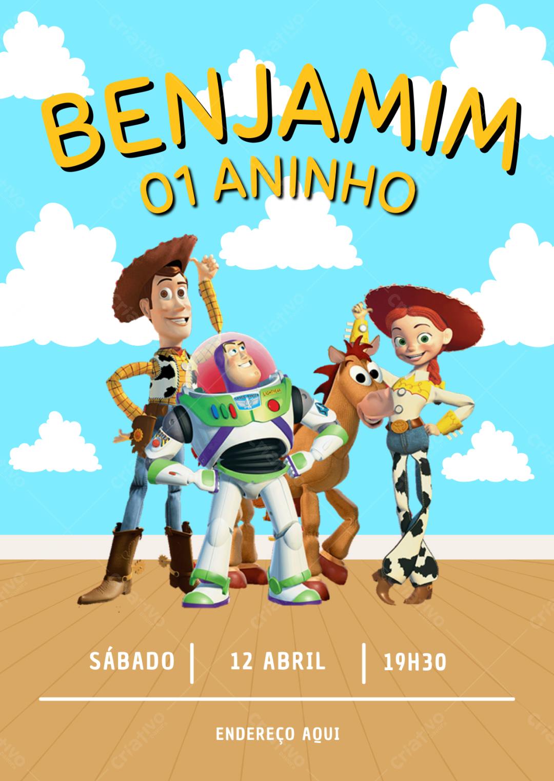 Convite de Aniversário Toy Story Editável no Canva