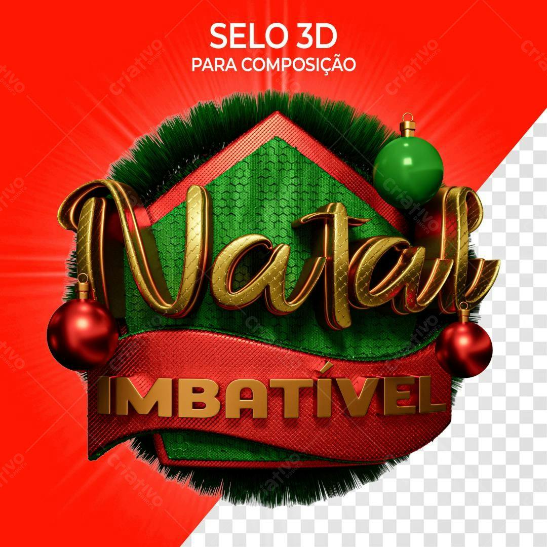 Selo 3D Natalino Dourado e Vermelho