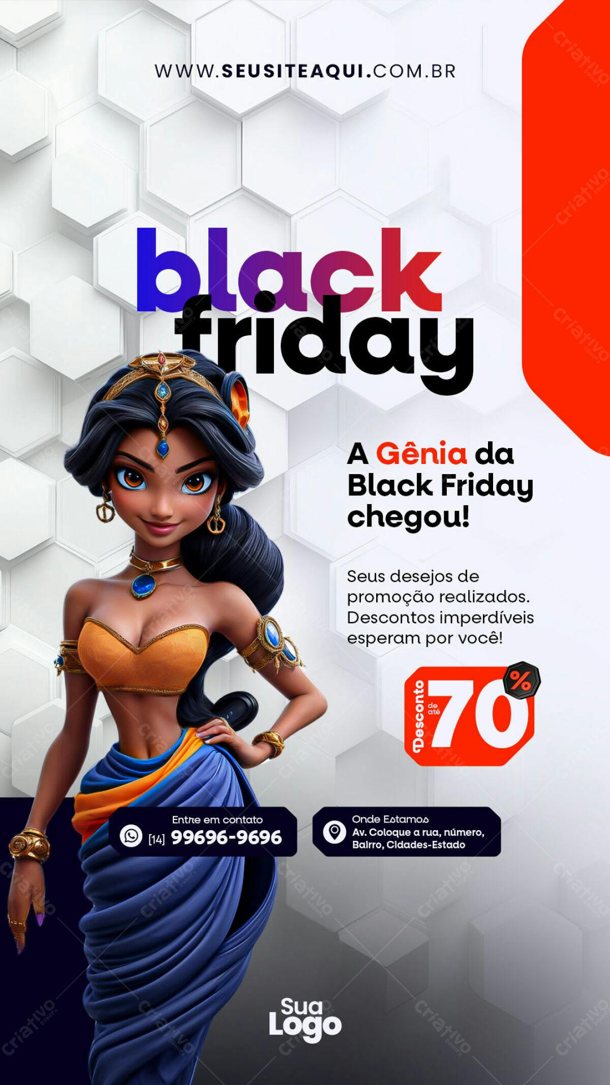 Flyer Black Friday com Princesa PSD Editável