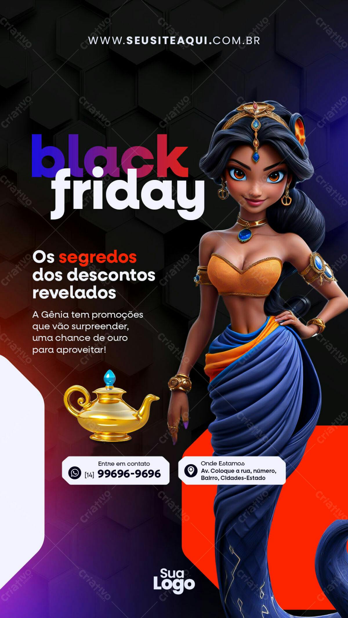 Flyer Black Friday com Princesa PSD Editável