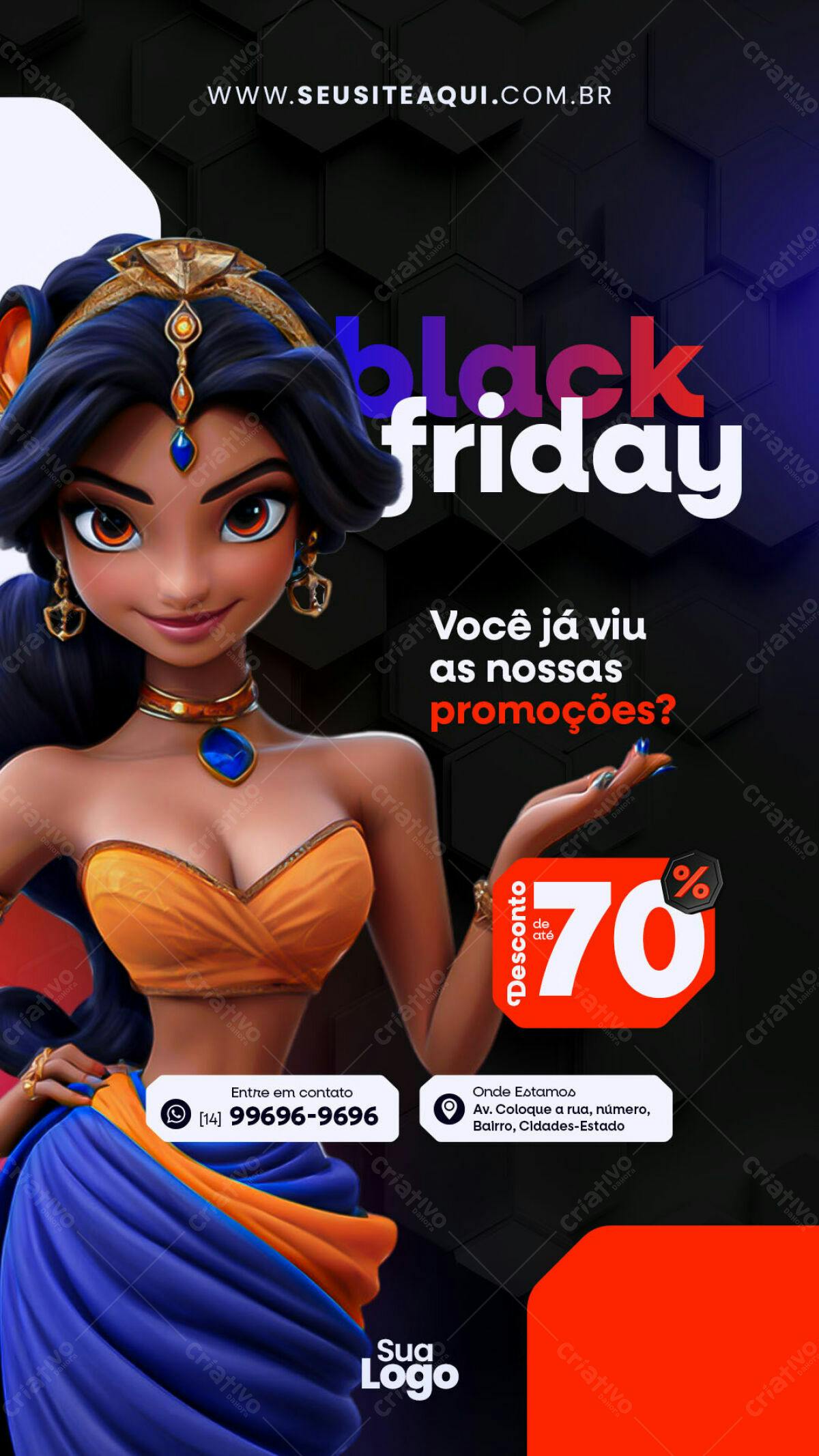 Flyer Black Friday com Princesa Indiana PSD Editável