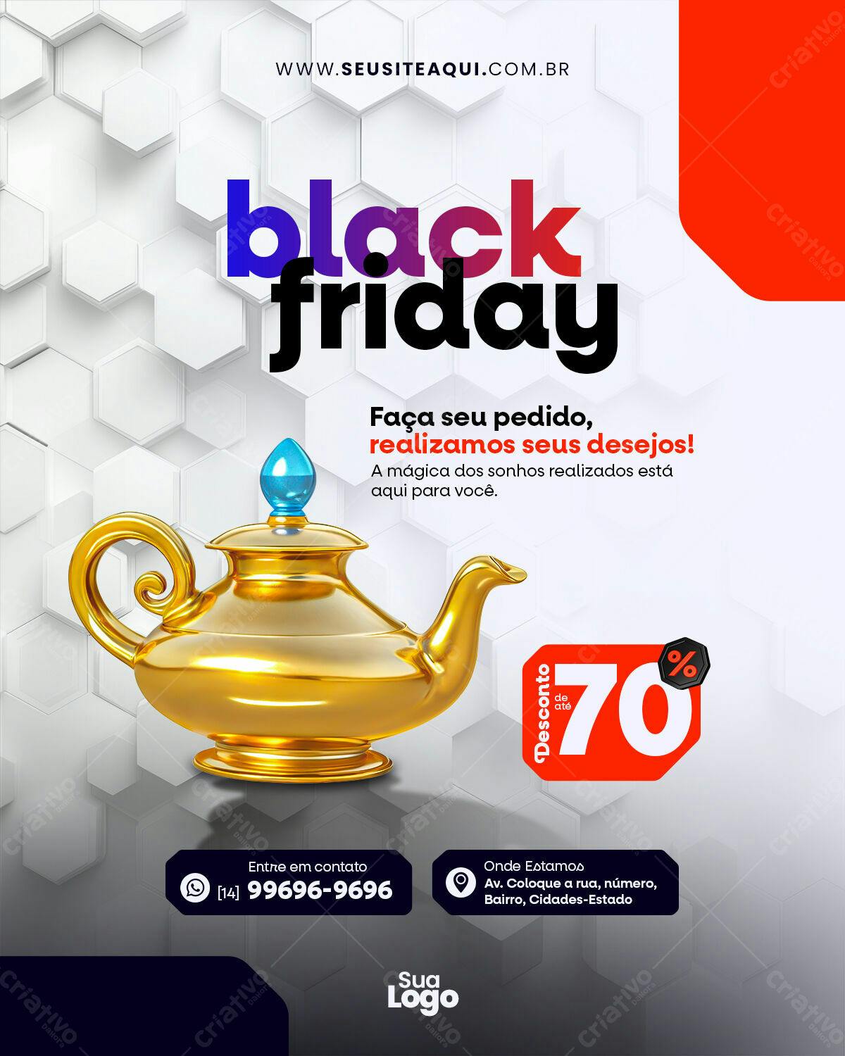 Flyer Black Friday com Design de Lâmpada Mágica PSD Editável